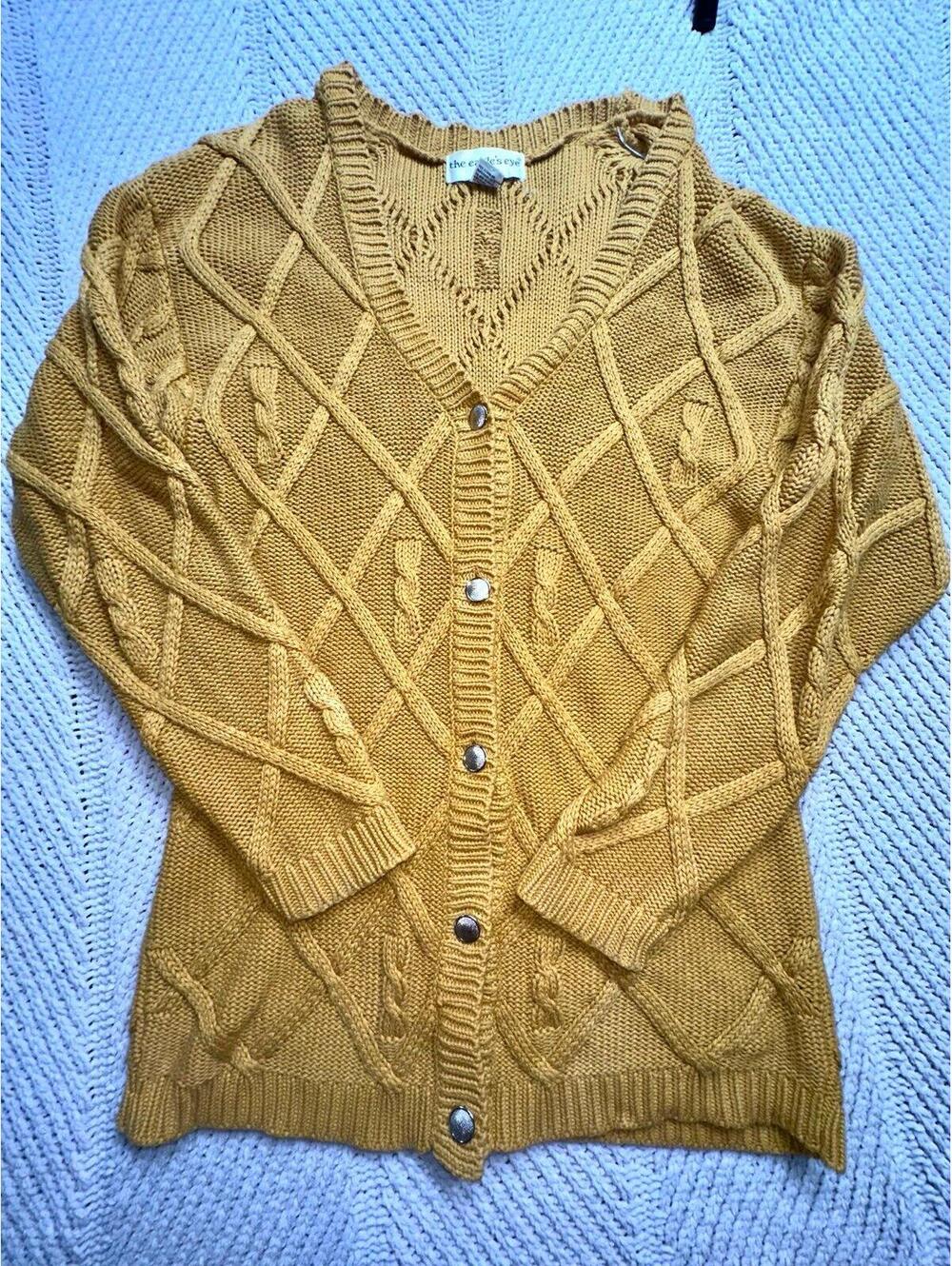 Eagles Eye Hand Knit Vintage Cozy Mustard Oversized Sweater Medium Card